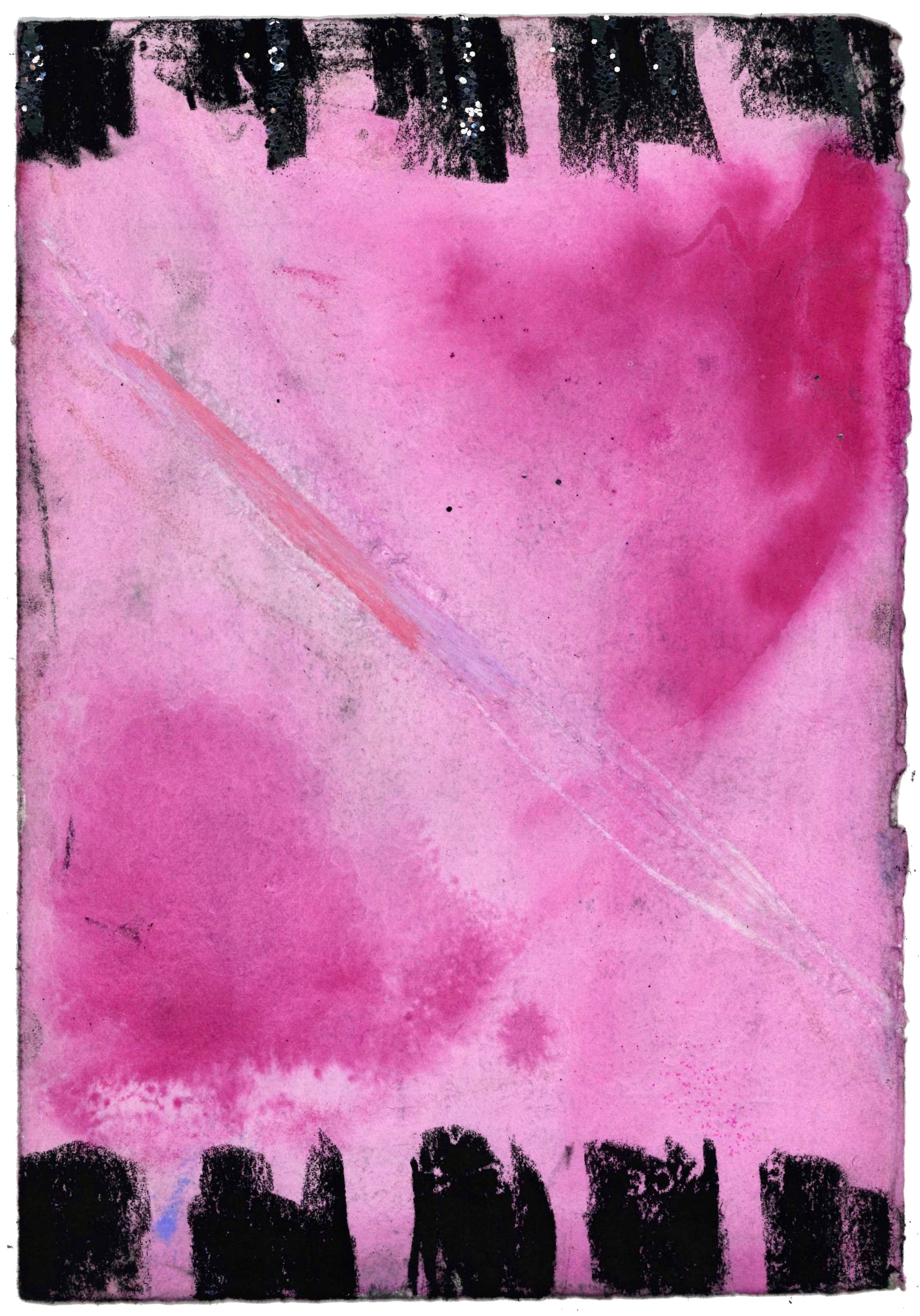 Black Teeth, 15x12_, chalk pastel, ink, charcoal and glitter on watercolor paper, 2025, PRIVATE COLLECTION